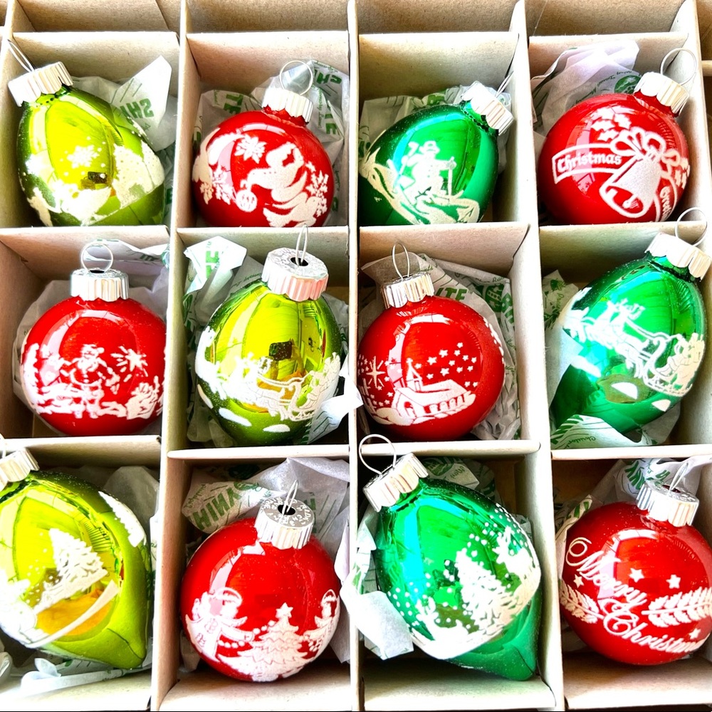 12 Radko Xmas Holiday Splendor Signature Flocked Tulips & Ball Ornaments - Picture 2 of 16